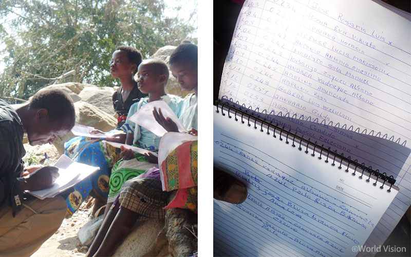 아동번호와 이름 옆에 후원아동의 인상 착의를 적어두는 자원봉사자. 나중에 사진과 소식지를 취합할 때 참고할 수 있도록 하기 위함이다!