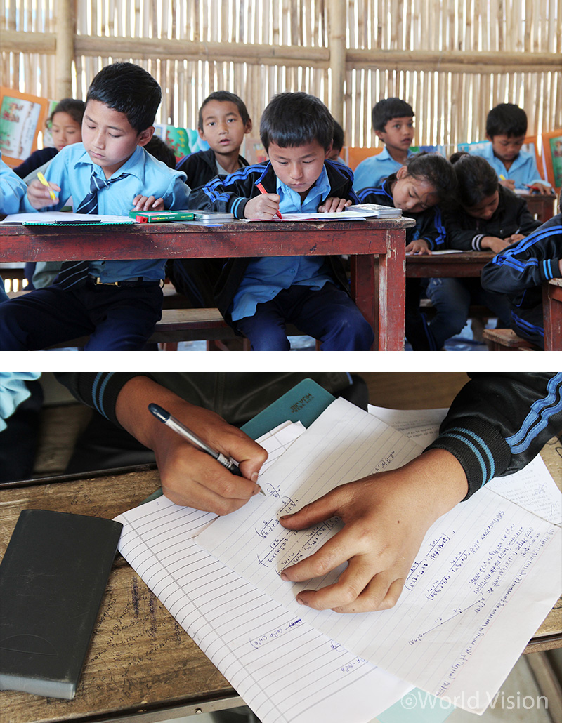 중간고사를 치르고 있는 아이들