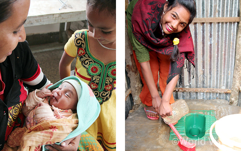 지진으로 무너진 화장실 대신 더 깨끗한 새 화장실이 생겨 기쁜 17살 소녀