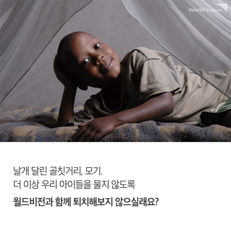 날개 달린 골칫거리, 모기. 더 이상 우리 아이들을 물지 않도록 월드비전과 함께 퇴치해보지 않으실래요?