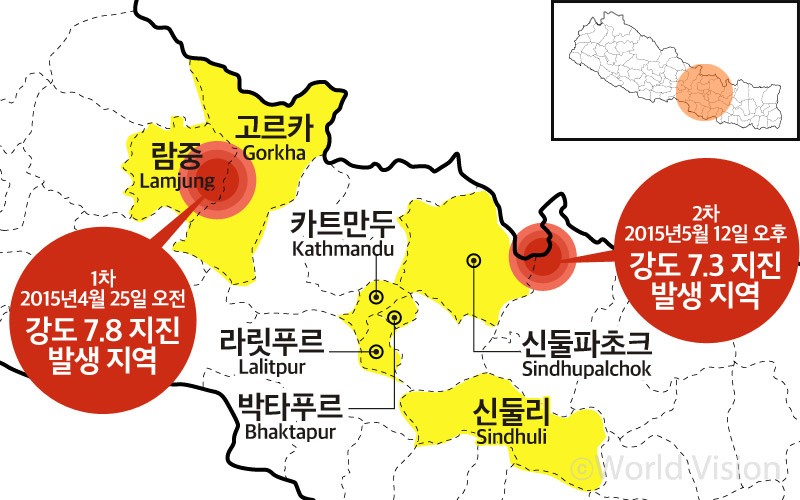 월드비전은 네팔 대지진 재난대응을 시작하였고 2015년 4월 26일부터 지금까지 521,049명이 지원을 받았습니다