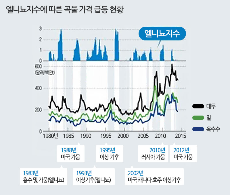 엘니뇨지수에 따른 곡물 가격 급등 현황