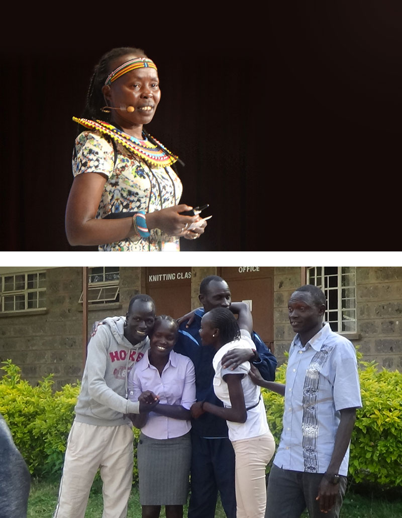 (좌)케냐의 2015 _ br>  (우)리우 올림픽 출전이 확정됐다는 소식을 듣고 기뻐하는 로즈(왼쪽 두번째)와 파울로(맨 오른쪽), 푸 비엘(맨 왼쪽)과 제임스 냥(가운데)도 난민 대표팀에 뽑혔습니다(사진테글라롤로프평화재단)